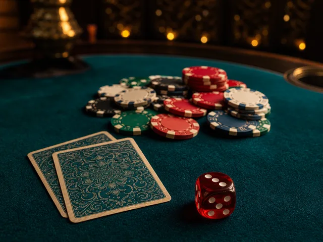 Simbol poker dengan kartu straight dan chip